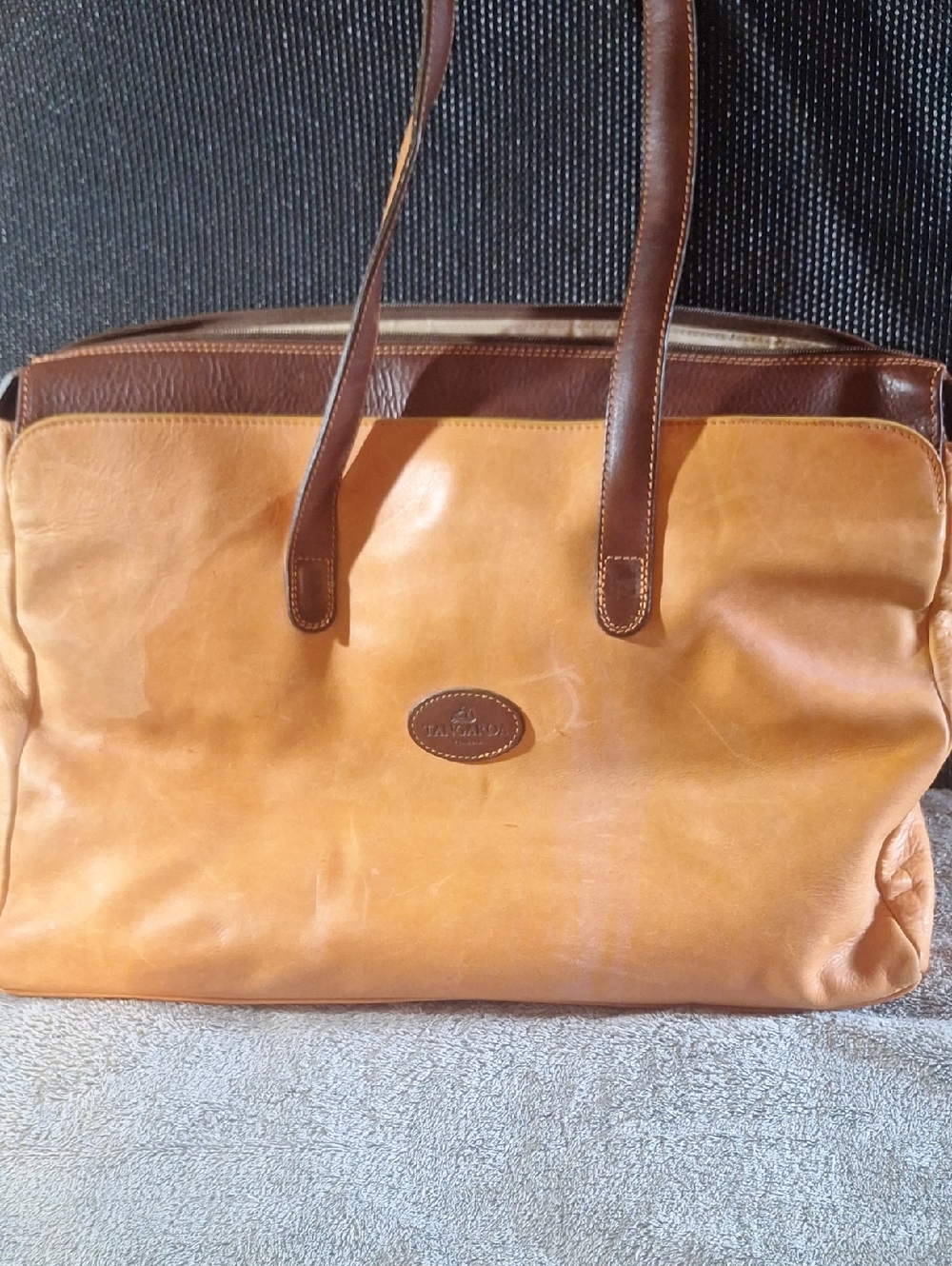 Tangaroa Terrida Burnt Orange  Leather Tote Bag with Brown Trim -